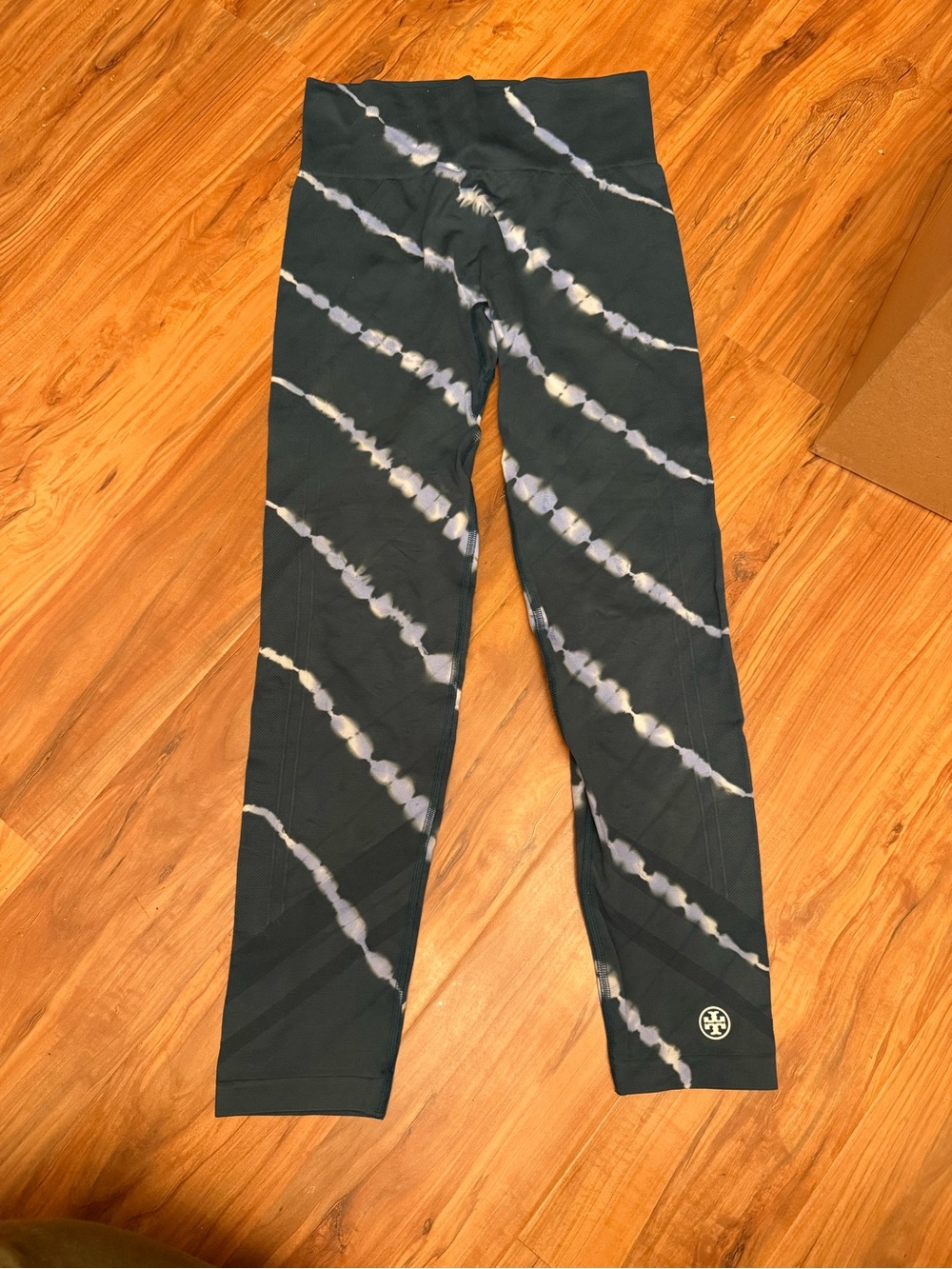 Tory Sport Leggings with White Tie-Dye Stripes